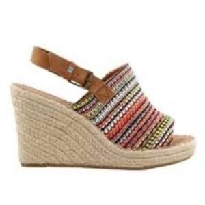 Women’s Colorful Rainbow Striped Monica Slingback Wedge Sandals Size 9 Wide